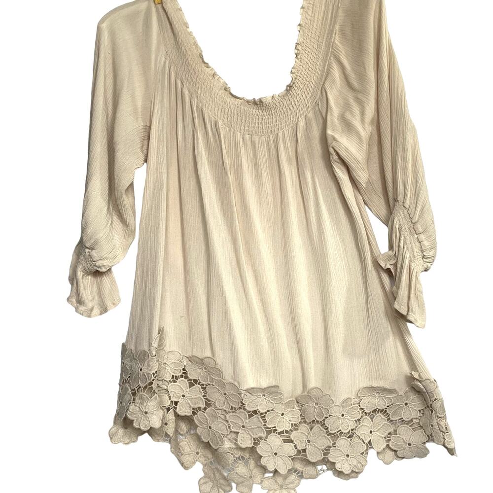 SKU 1591 Alter'd State Women's Ivory Lace Off Shoulder Top Size Small 3/4 sleeve